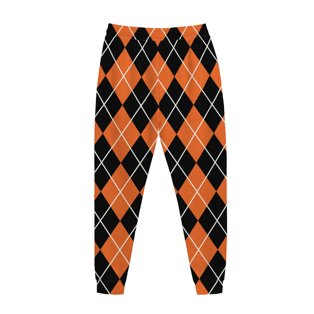 Orange And Black Argyle Print Jogger Pants