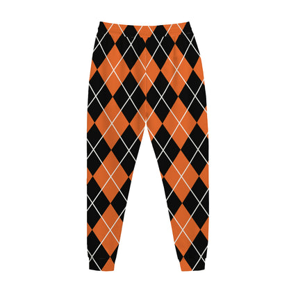 Orange And Black Argyle Print Jogger Pants