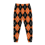 Orange And Black Argyle Print Jogger Pants
