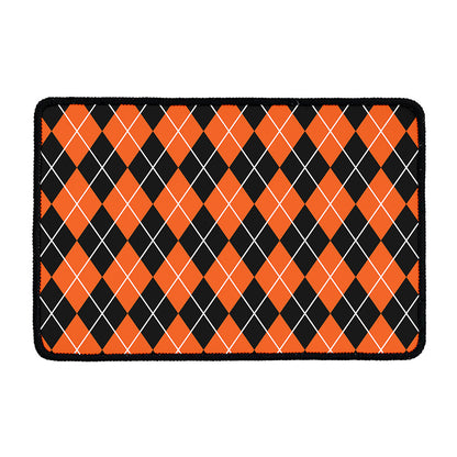 Orange And Black Argyle Print Kitchen Mat