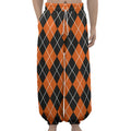 Orange And Black Argyle Print Lantern Pants