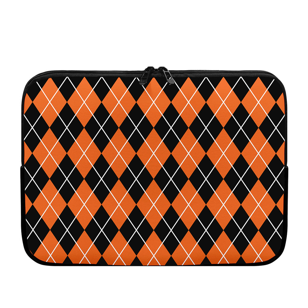 Orange And Black Argyle Print Laptop Sleeve
