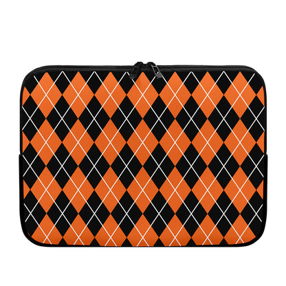 Orange And Black Argyle Print Laptop Sleeve