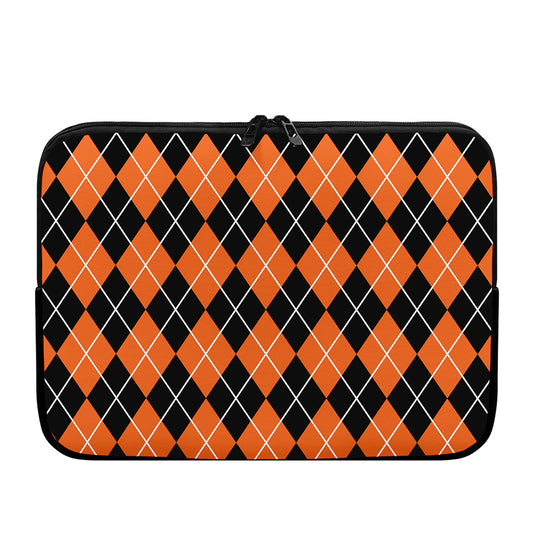 Orange And Black Argyle Print Laptop Sleeve