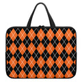 Orange And Black Argyle Print Laptop Sleeve With Handle
