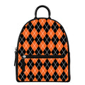 Orange And Black Argyle Print Leather Backpack