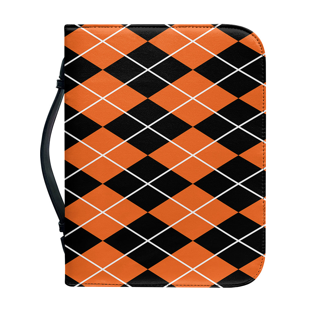 Orange And Black Argyle Print Leather Bible Cover