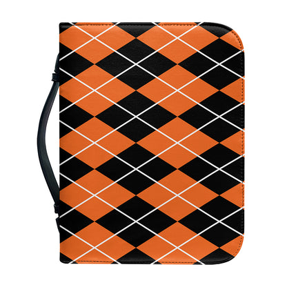 Orange And Black Argyle Print Leather Bible Cover