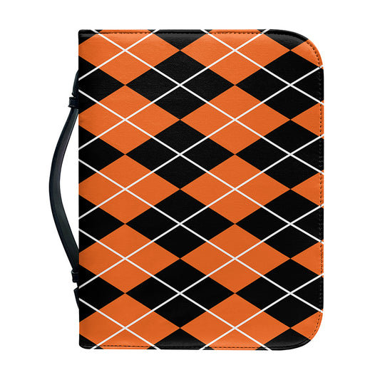 Orange And Black Argyle Print Leather Bible Cover