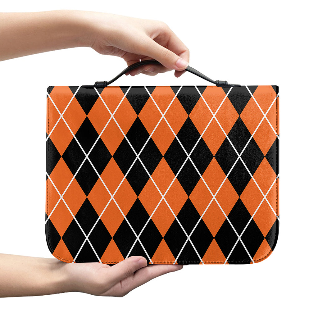 Orange And Black Argyle Print Leather Bible Cover