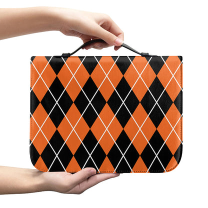 Orange And Black Argyle Print Leather Bible Cover