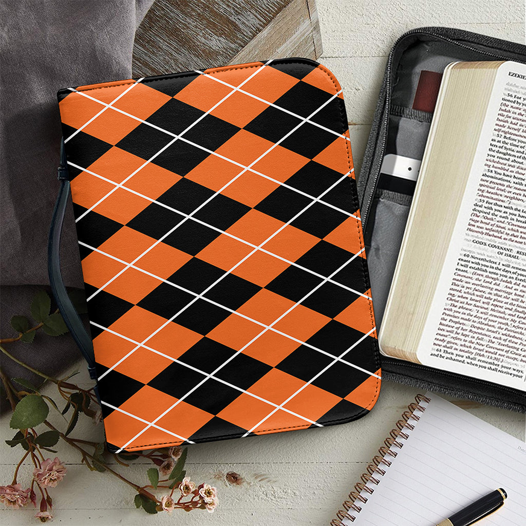 Orange And Black Argyle Print Leather Bible Cover