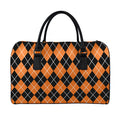 Orange And Black Argyle Print Leather Duffel Bag
