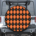 Orange And Black Argyle Print Leather Spare Tire Cover