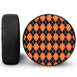 Orange And Black Argyle Print Leather Spare Tire Cover