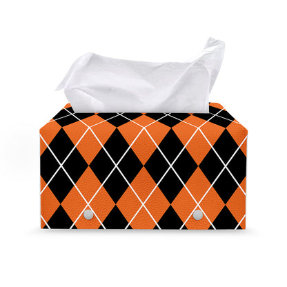 Orange And Black Argyle Print Leather Tissue Box Cover