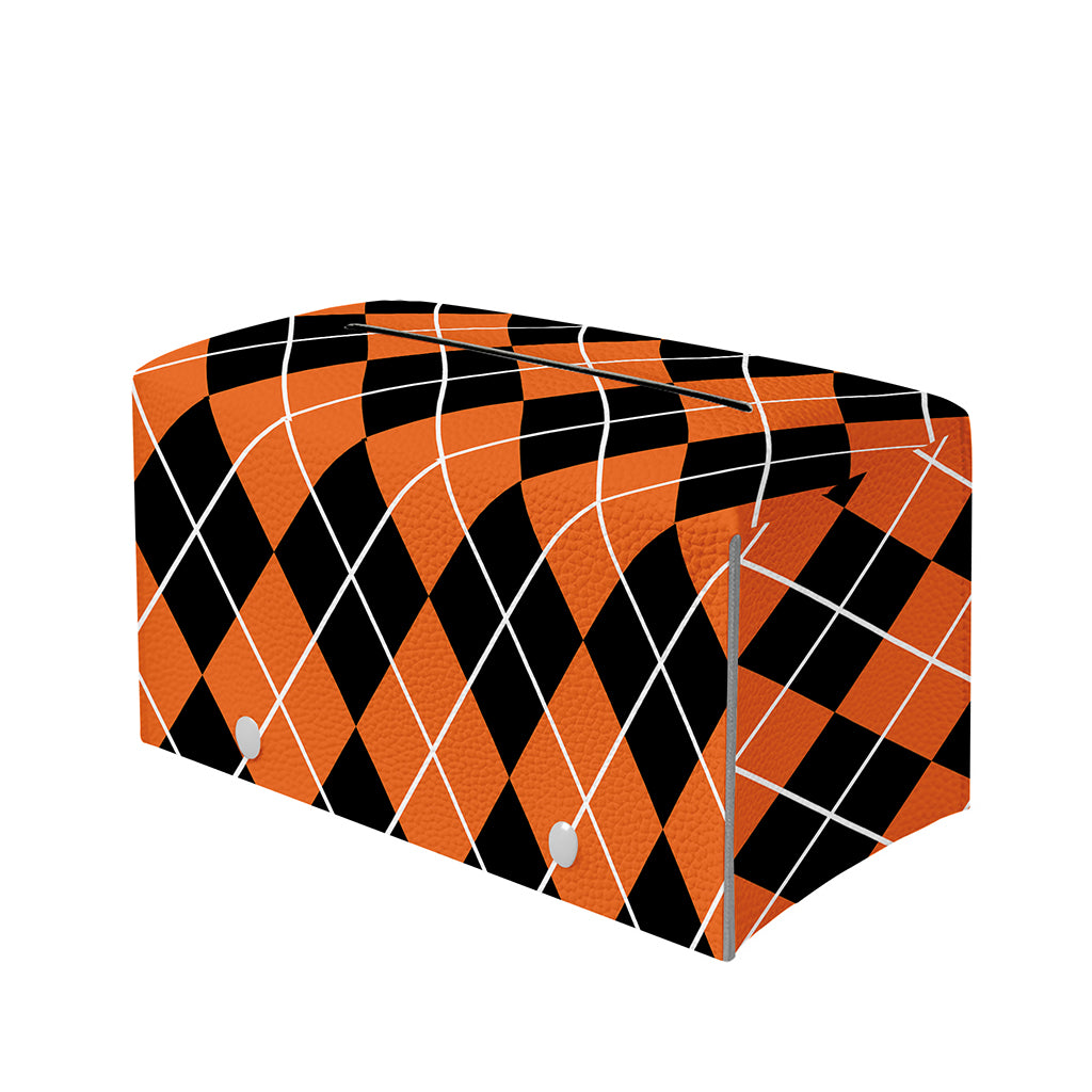 Orange And Black Argyle Print Leather Tissue Box Cover