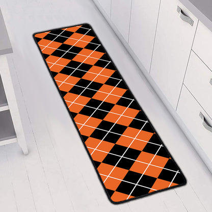 Orange And Black Argyle Print Long Kitchen Mat