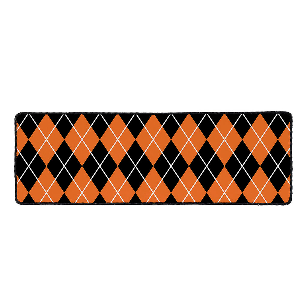 Orange And Black Argyle Print Long Kitchen Mat