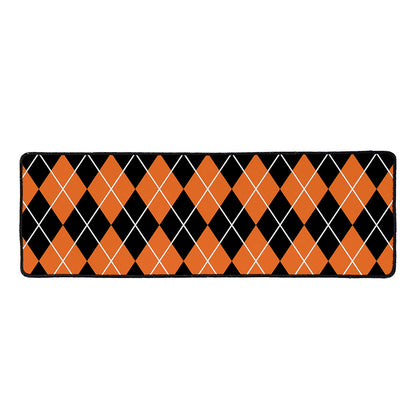 Orange And Black Argyle Print Long Kitchen Mat
