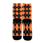 Orange And Black Argyle Print Long Socks