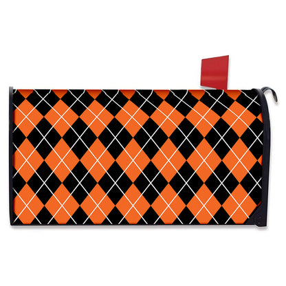 Orange And Black Argyle Print Mailbox Cover