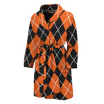 Orange And Black Argyle Print Men's Bathrobe