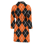 Orange And Black Argyle Print Men's Bathrobe