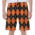 Orange And Black Argyle Print Men's Beach Shorts