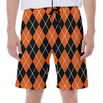 Orange And Black Argyle Print Men's Beach Shorts