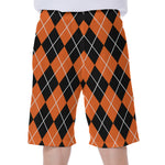 Orange And Black Argyle Print Men's Beach Shorts