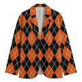 Orange And Black Argyle Print Men's Blazer
