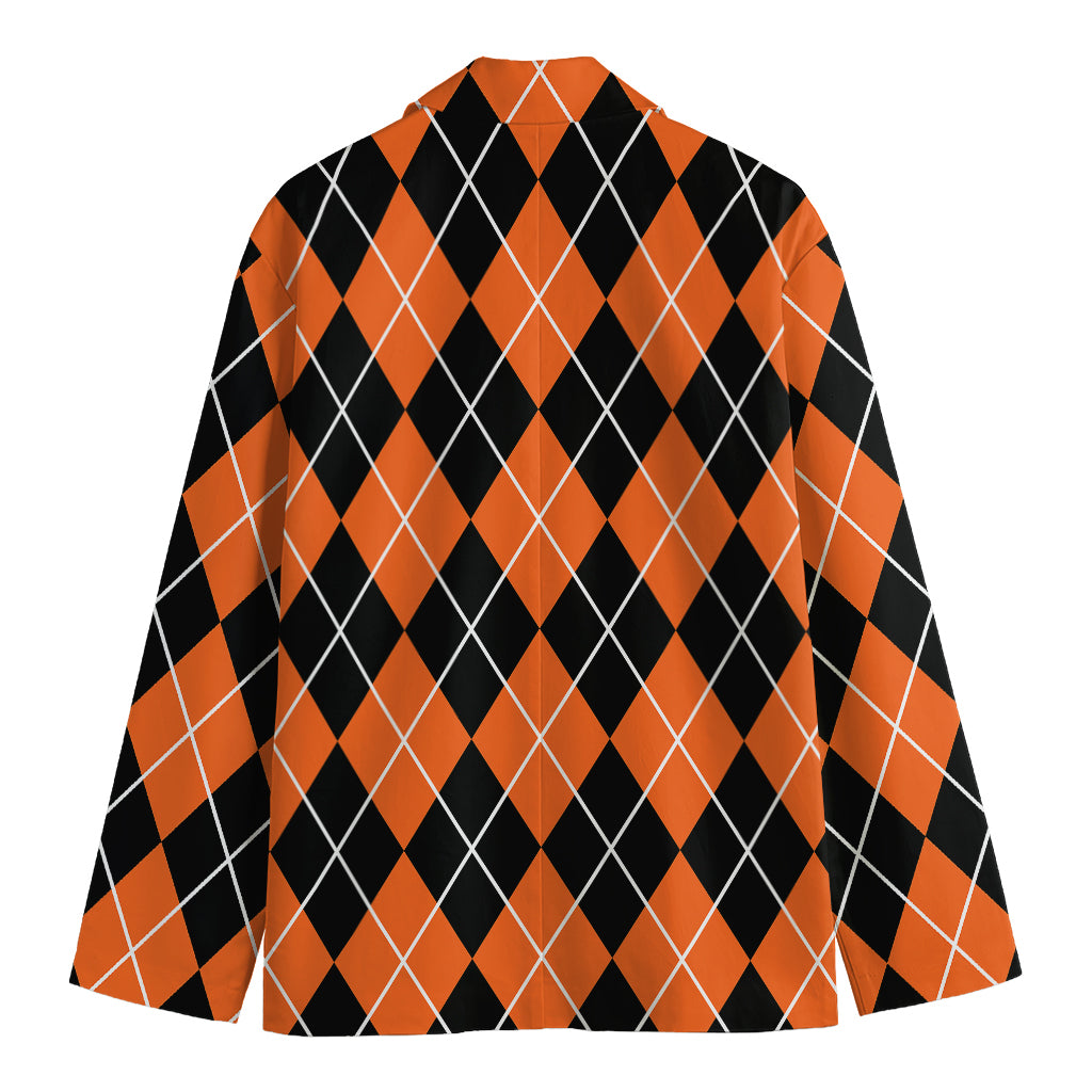 Orange And Black Argyle Print Men's Blazer