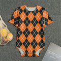 Orange And Black Argyle Print Men's Bodysuit