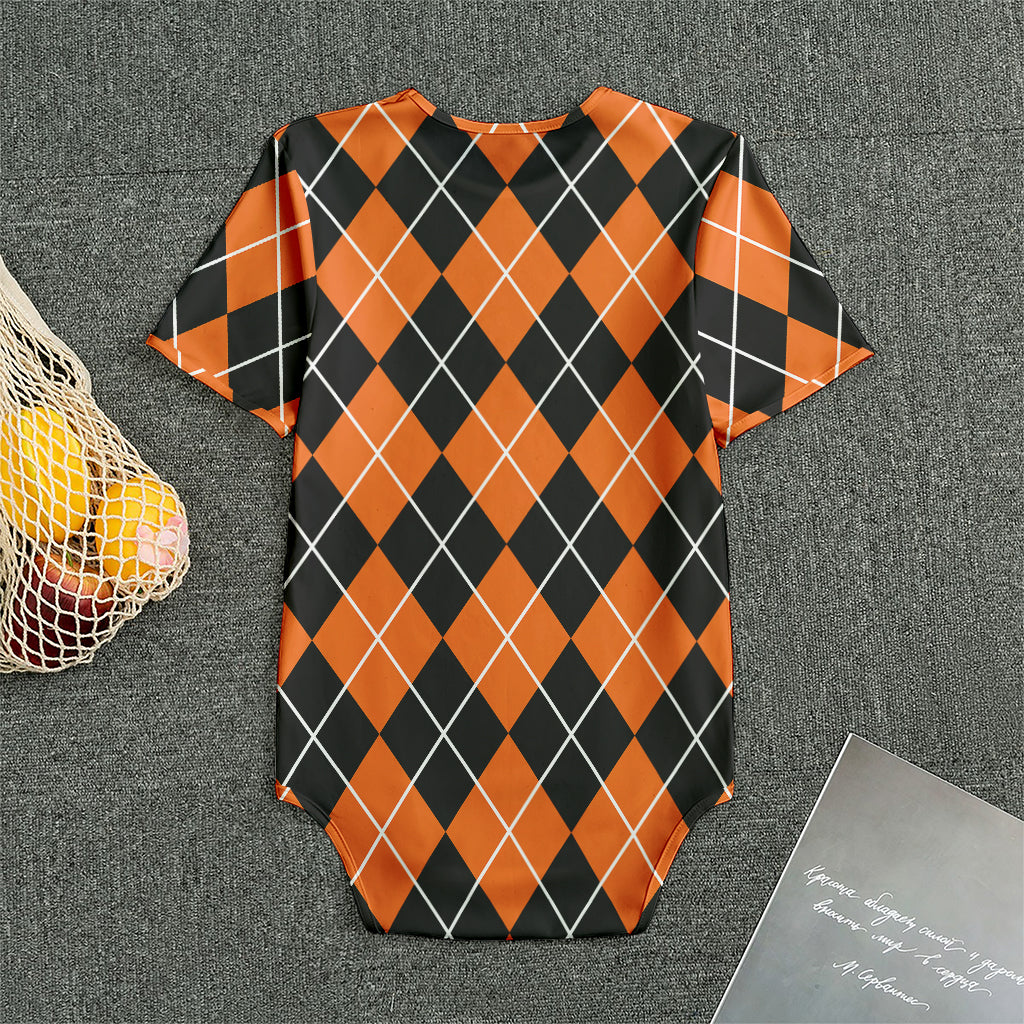 Orange And Black Argyle Print Men's Bodysuit