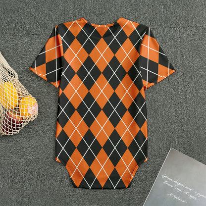 Orange And Black Argyle Print Men's Bodysuit