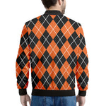 Orange And Black Argyle Print Men's Bomber Jacket