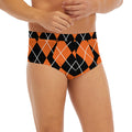 Orange And Black Argyle Print Men's Briefs