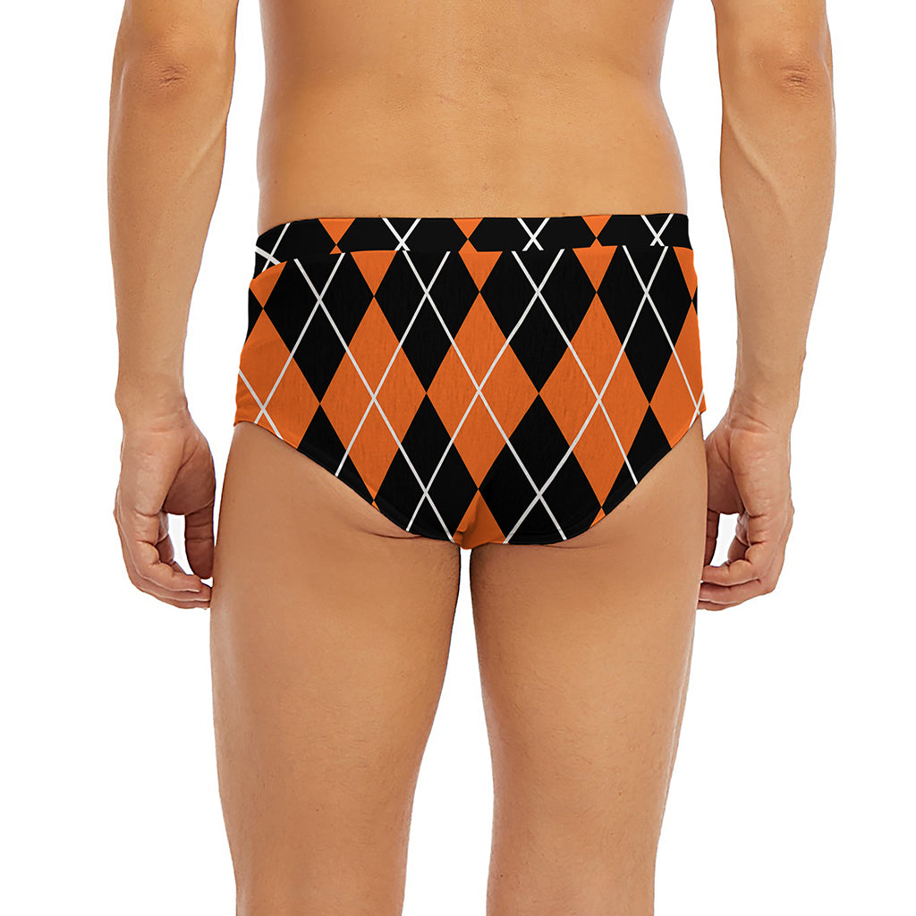 Orange And Black Argyle Print Men's Briefs