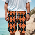 Orange And Black Argyle Print Men's Cargo Shorts
