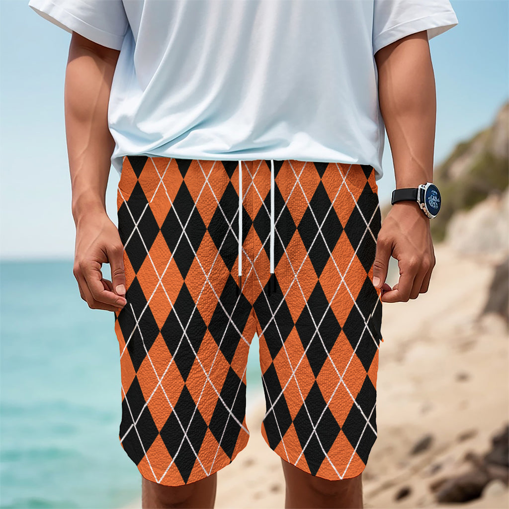 Orange And Black Argyle Print Men's Cargo Shorts