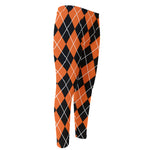 Orange And Black Argyle Print Men's Compression Pants