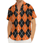 Orange And Black Argyle Print Men's Deep V-Neck Shirt