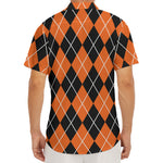 Orange And Black Argyle Print Men's Deep V-Neck Shirt