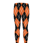 Orange And Black Argyle Print Men's leggings