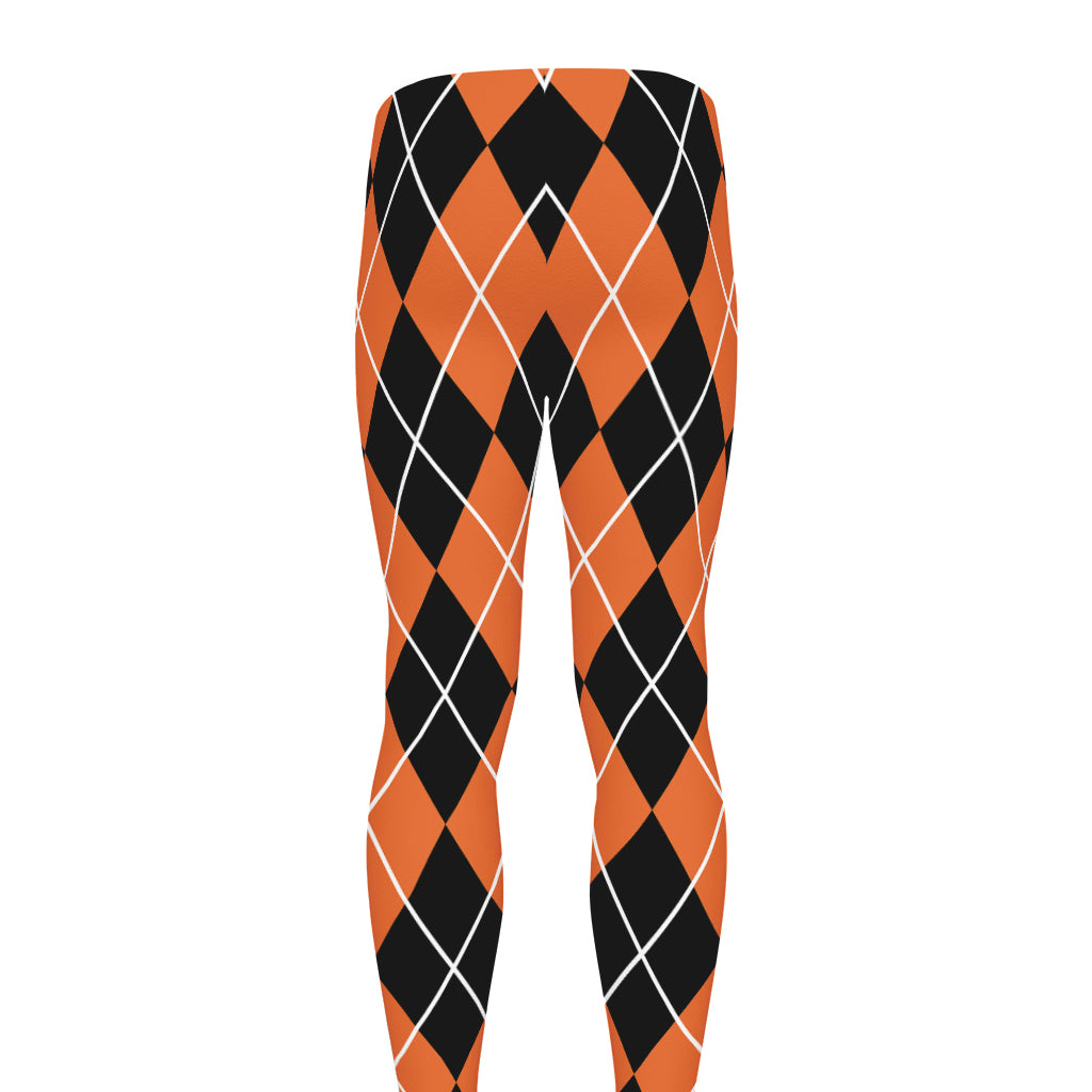 Orange And Black Argyle Print Men's leggings