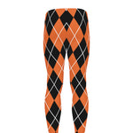 Orange And Black Argyle Print Men's leggings