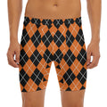Orange And Black Argyle Print Men's Long Boxer Briefs