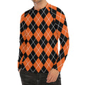 Orange And Black Argyle Print Men's Long Sleeve Rash Guard
