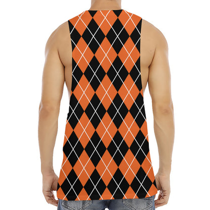 Orange And Black Argyle Print Men's Muscle Tank Top